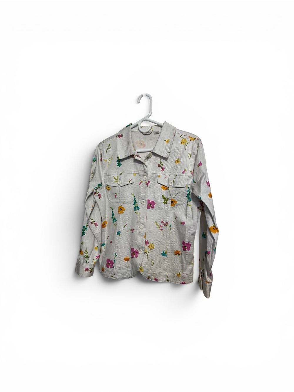 erin london Floral Light Gray Button-Up Jacket